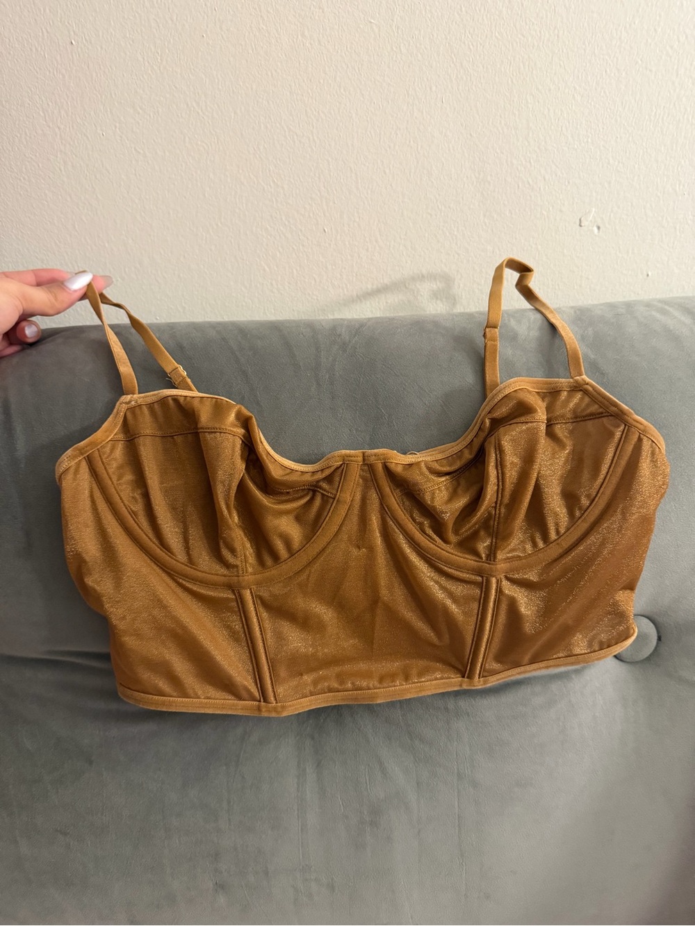 Skims size large sheer chai golden balconette corset crop top bustier